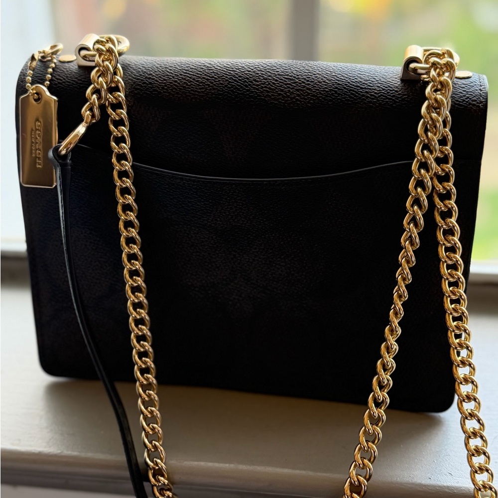 Coach Two-Tone Signature Chain Crossbody in Brown and Black - Picture 2 of 5